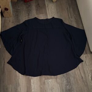 Elegant Navy Women's Ruffle Trim Sleeves Blouse